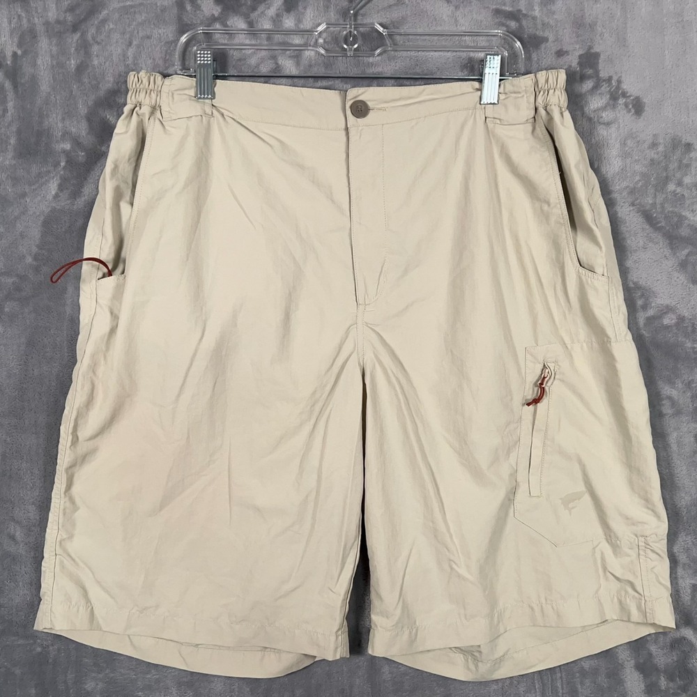 Simms Fishing Shorts Mens XL Beige Tan Performance Cargo Nylon Performance